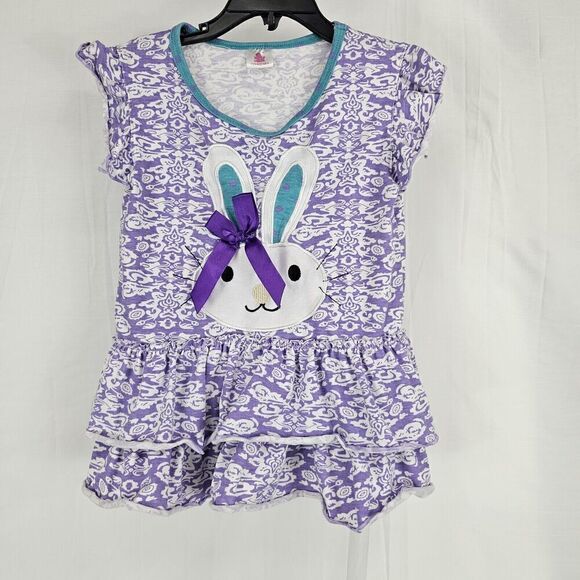 Conice Nini Purple Turquoise Easter Bunny Printed Outfit Ruffle Pants Fits Sz 5 - Picture 5 of 7